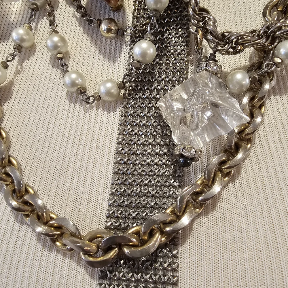 Mishka Piaf goldtone statement necklace made w/ repurposed vintage jewelry - Picture 8 of 11